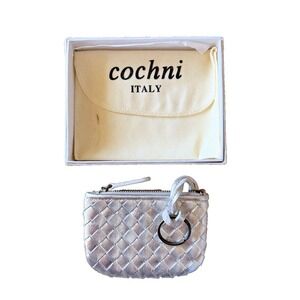 COCHNI Italy Silver Braided Leather Coin Pouch Small Zip Pouch Wristlet Dust Bag